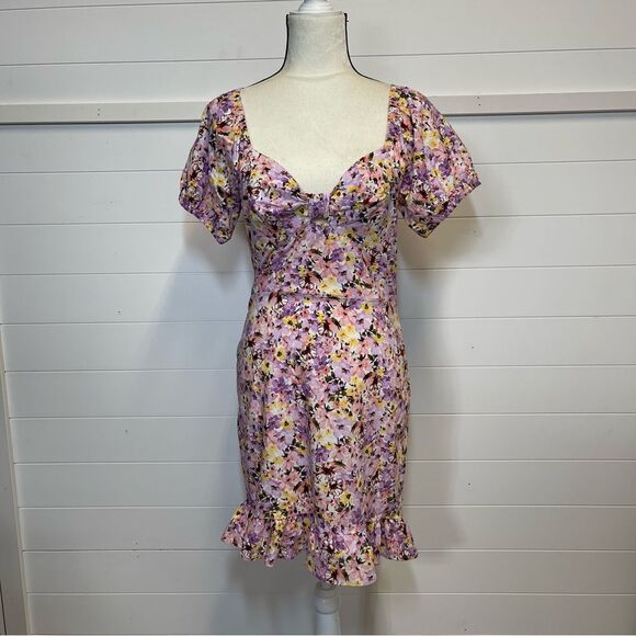 Blashe Floral Puff Sleeve Mini Dress Size Large - Picture 2 of 9